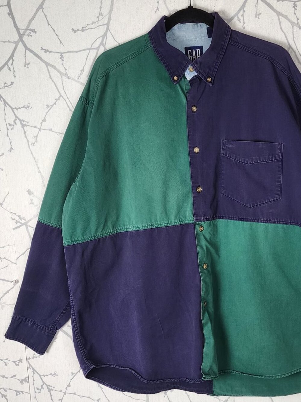 GAP VTG Retro Colorblock Cotton Button Down Shirt - Picture 1 of 5